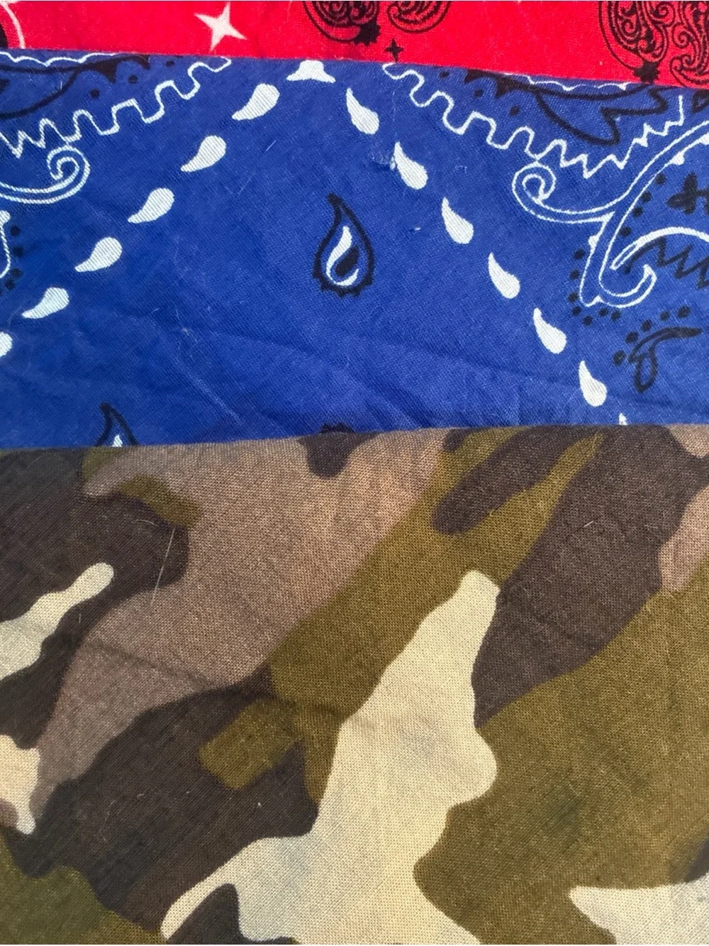 Bandana Pack — Red, Blue, and Camo handkerchief